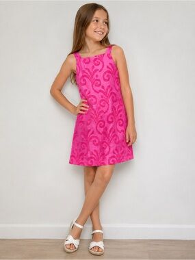Maggie Breen Too Girls Pink Textured Swirl Sleeveless A-Line Dress Size 10